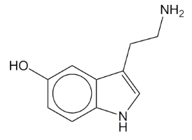 Serotonin (5-hydroxytryptamine). Source:  American Chemical Society Molecule of the Week Archive, October 15, 2013.